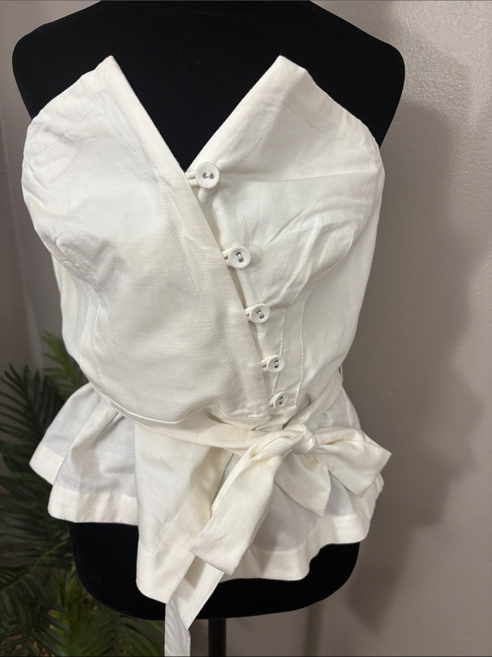 Free People Elvia Corset White Strapless Button-Front Tie-Waist women’s Large